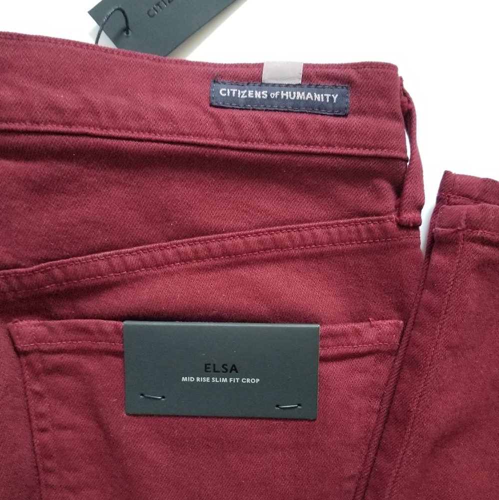 Citizen of Humanity Elsa Mid Rise Slim Crop Jeans Maroon Red Size 27 - Picture 6 of 10